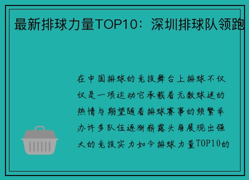最新排球力量TOP10：深圳排球队领跑