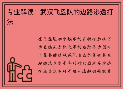 专业解读：武汉飞盘队的边路渗透打法