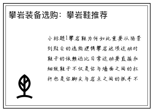 攀岩装备选购：攀岩鞋推荐